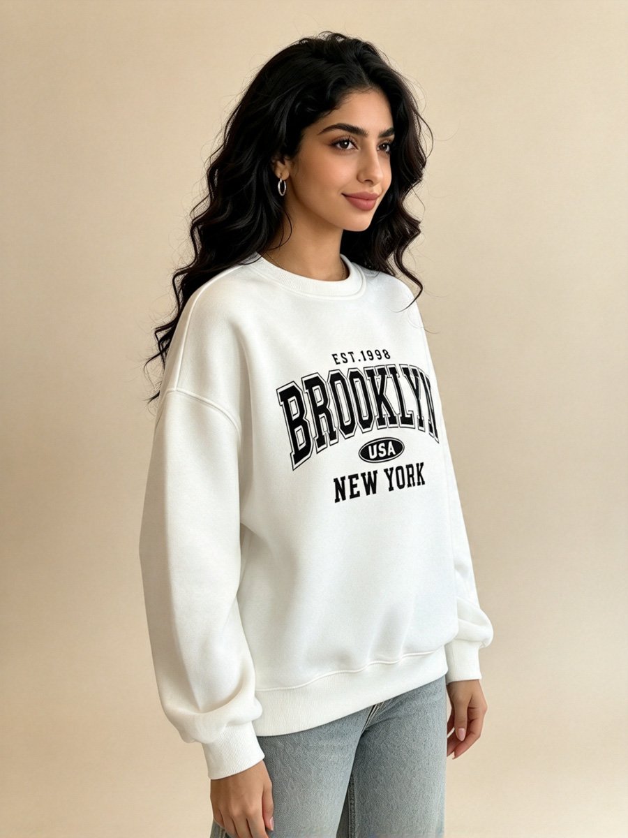 White Brooklyn Graphic Crew Neck Sweatshirt